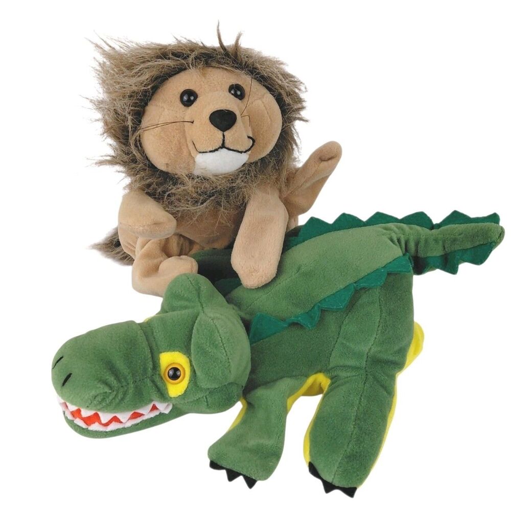 Lion & Alligator Glove Hand Puppets Plush Creations Plush Stuffed Lot Of 2